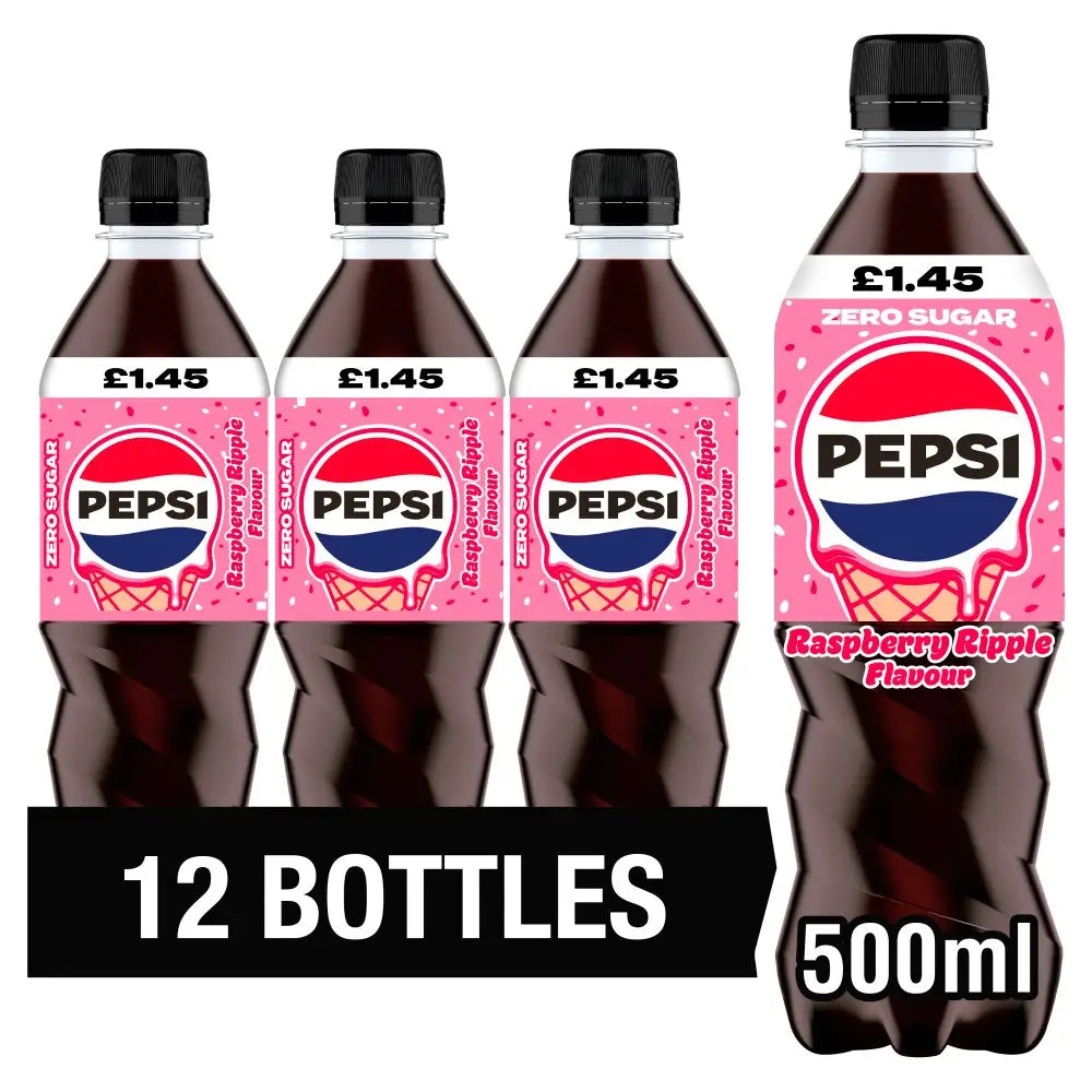 Pepsi Zero UK Sugar Raspberry Ripple 500ml, case 12ct