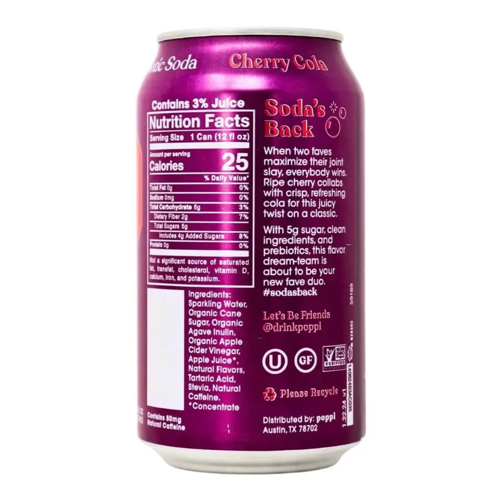 Poppi Prebiotic Soda Cherry Cola 12floz/355ml can case