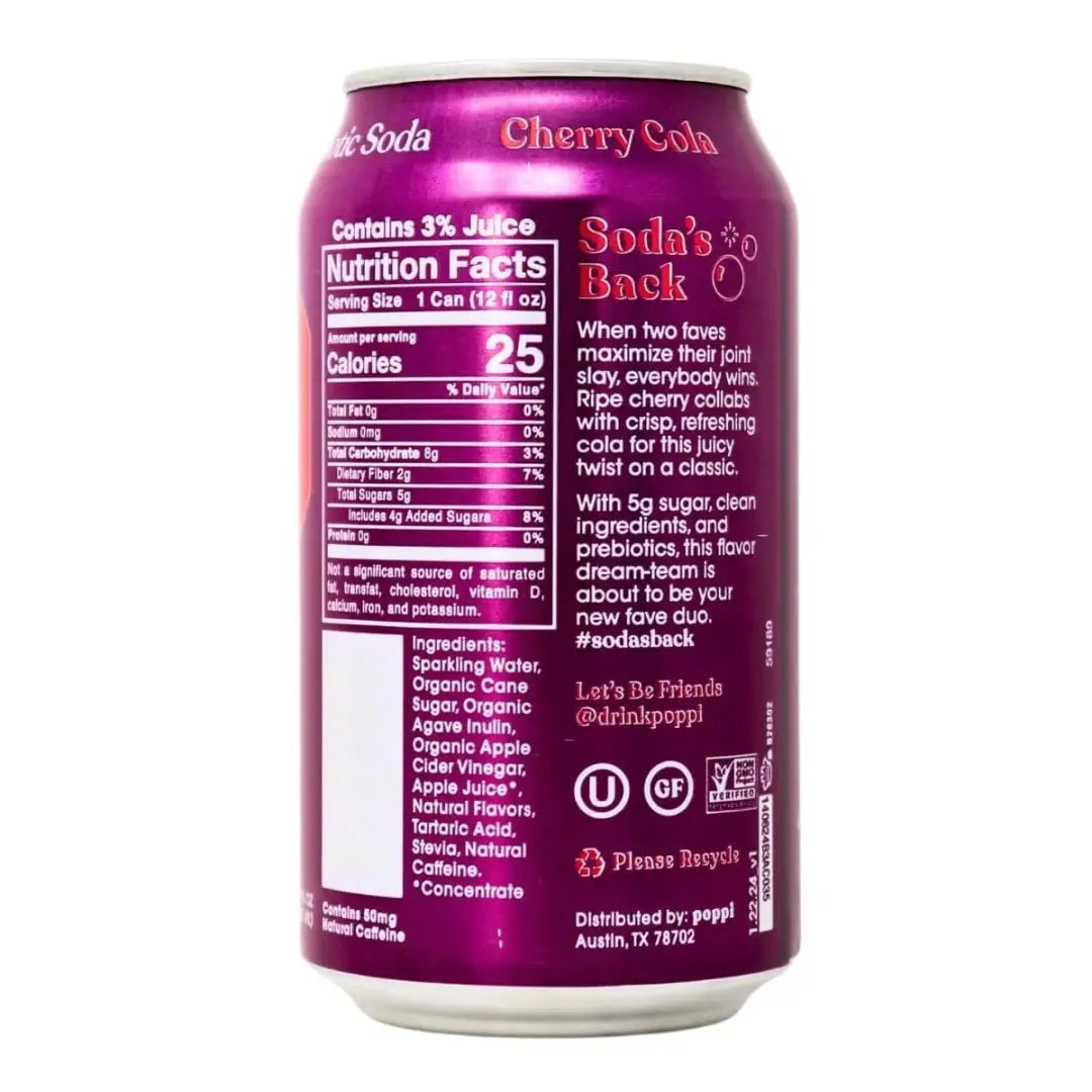 Poppi Prebiotic Soda Cherry Cola 12floz/355ml can case