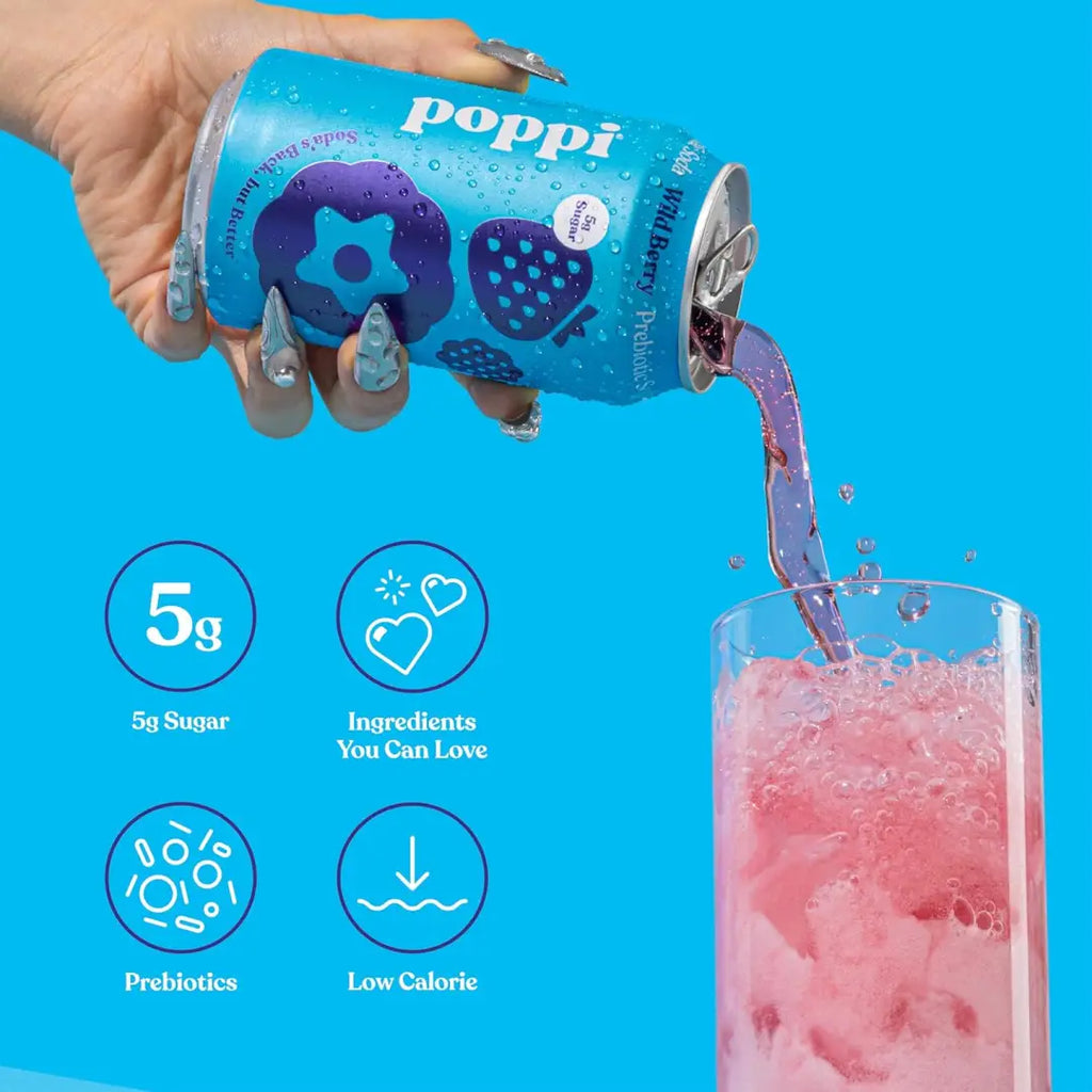 Poppi Prebiotic Soda Wild Berry,n 12 Fl oz/ 355ml can case