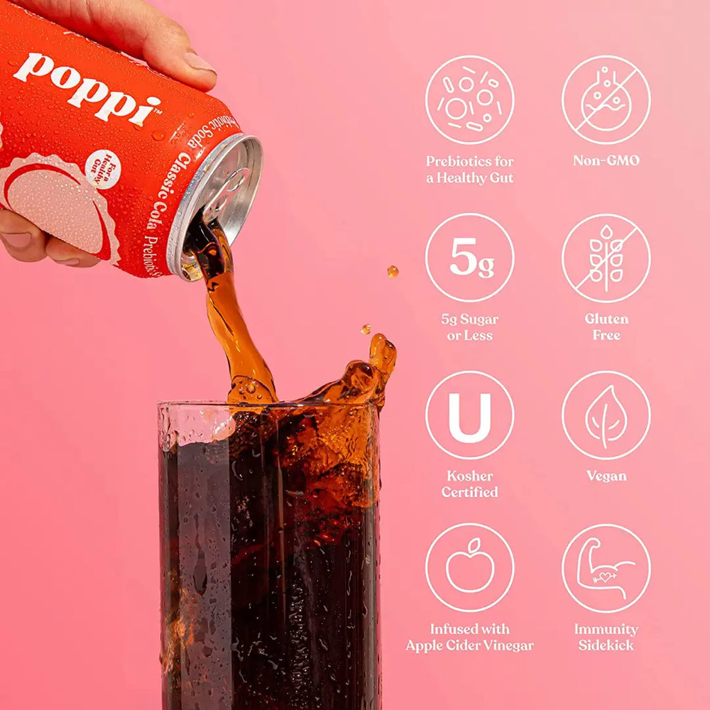 POPPI Sparkling Prebiotic Classic Cola Soda made with Apple