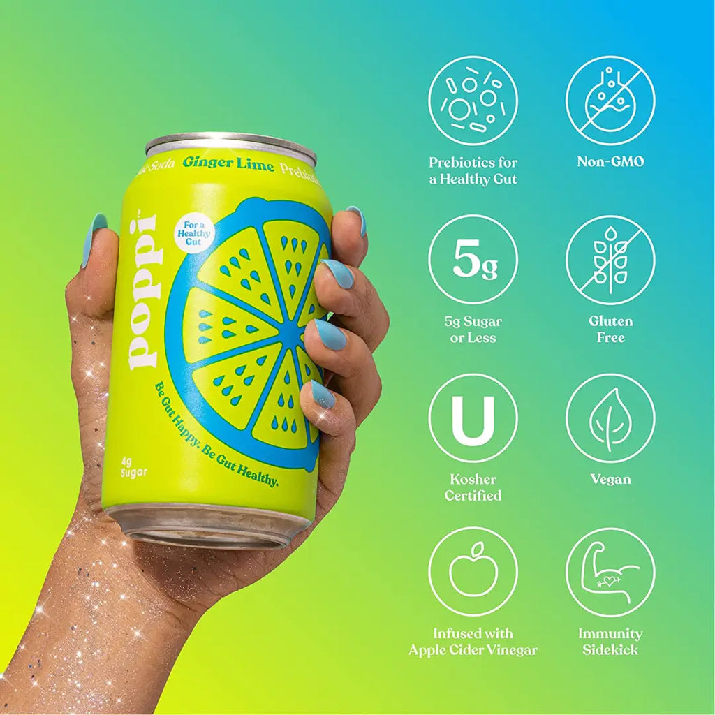 POPPI Sparkling Prebiotic Ginger Lime Soda made with Apple