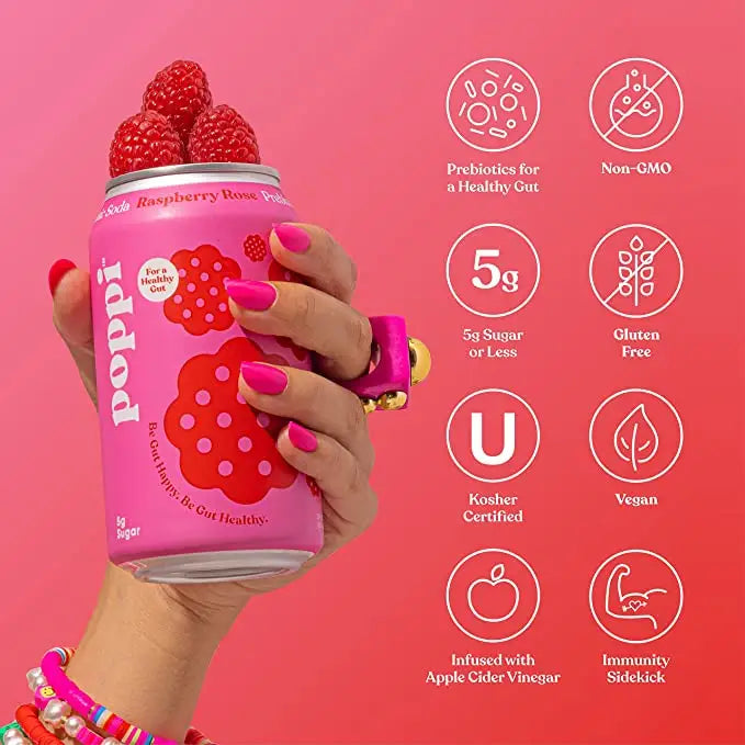 POPPI Sparkling Prebiotic Raspberry Rose Soda v2 - soda