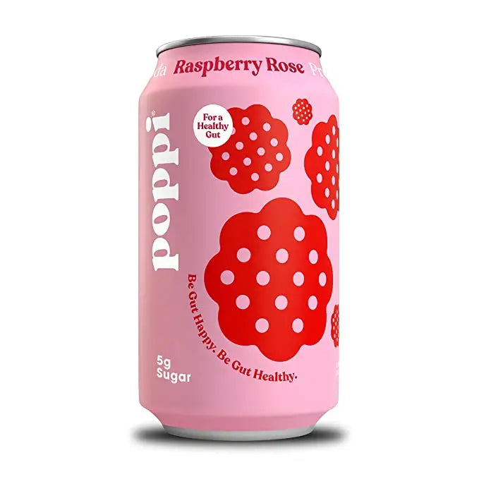 POPPI Sparkling Prebiotic Raspberry Rose Soda made