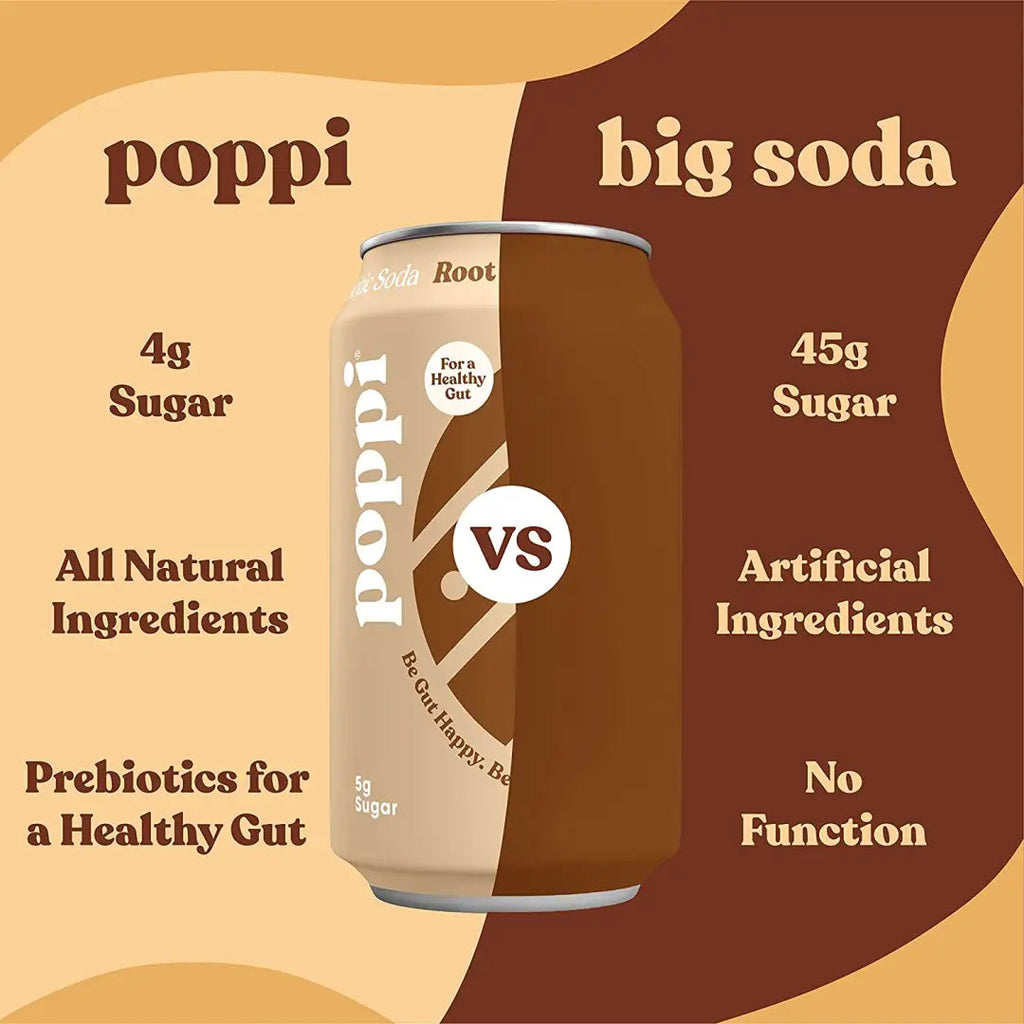 POPPI Sparkling Prebiotic Root Beer Soda made with Apple