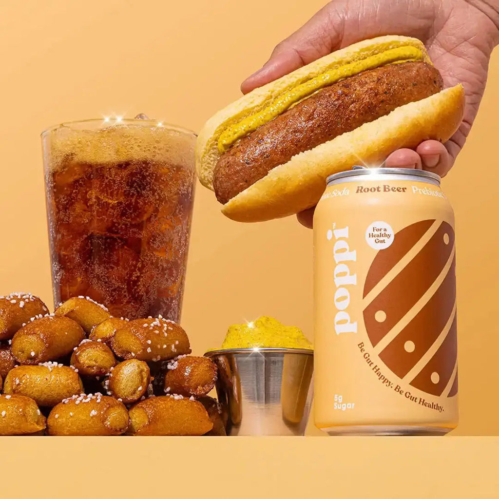 POPPI Sparkling Prebiotic Root Beer Soda made with Apple