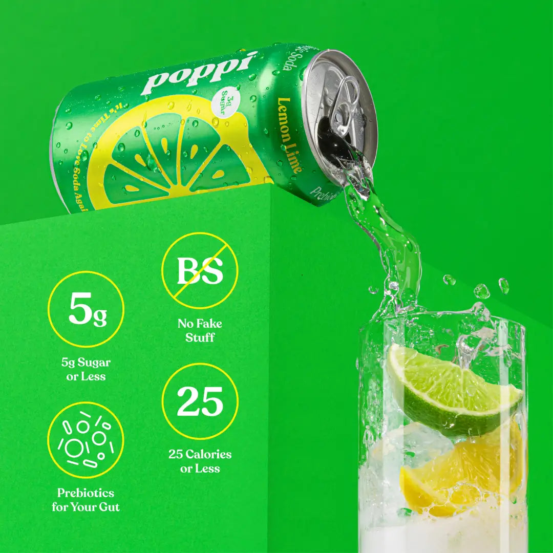 Poppi Sparkling Prebiotic Soda Lemon Lime 12 oz case 12