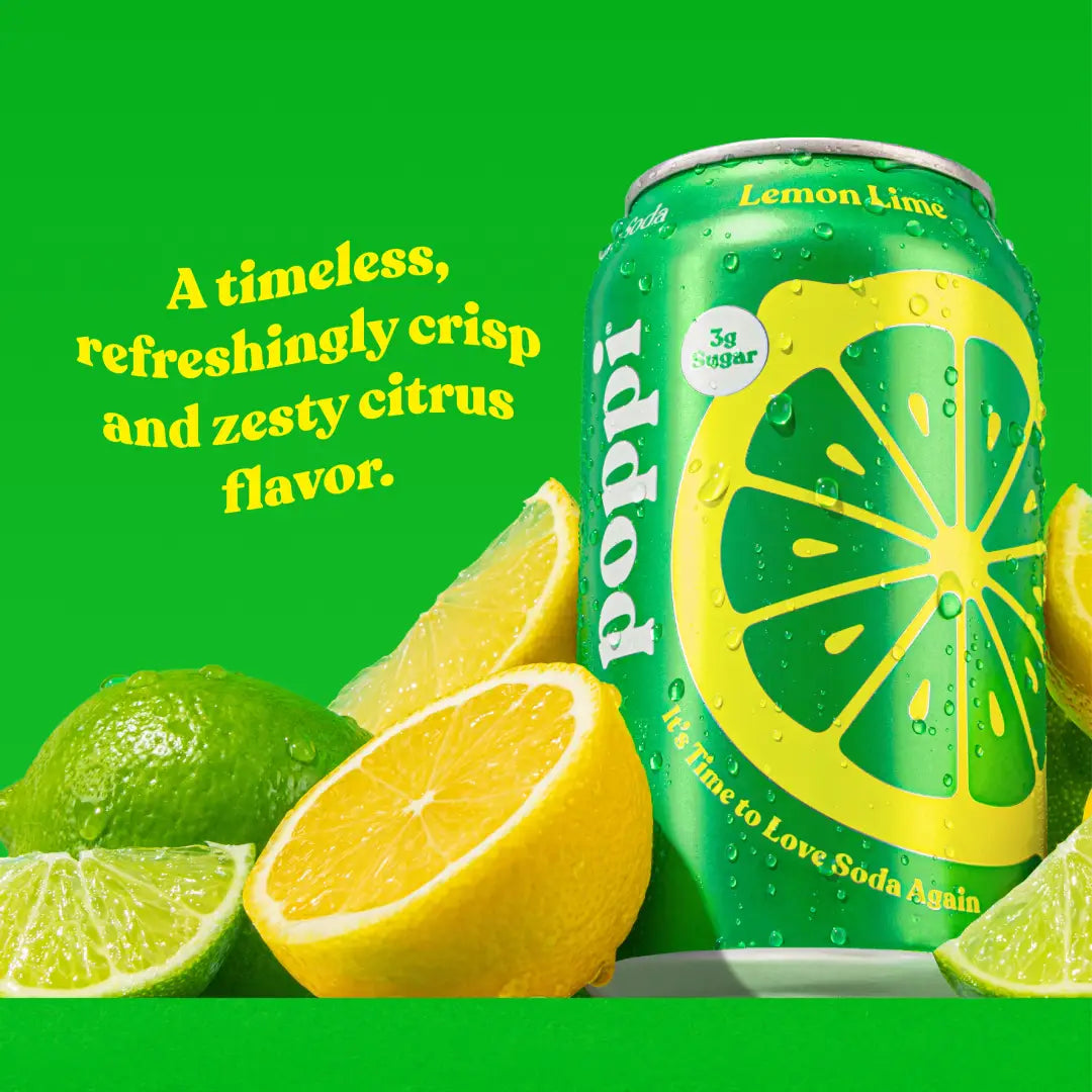 Poppi Sparkling Prebiotic Soda Lemon Lime 12 oz case 12