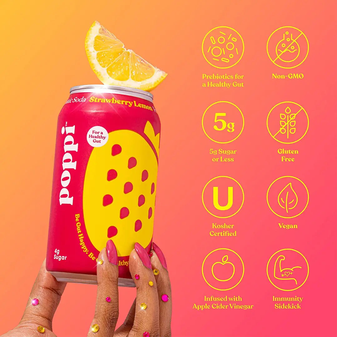 POPPI Sparkling Prebiotic Strawberry Lemon Soda v2 - soda