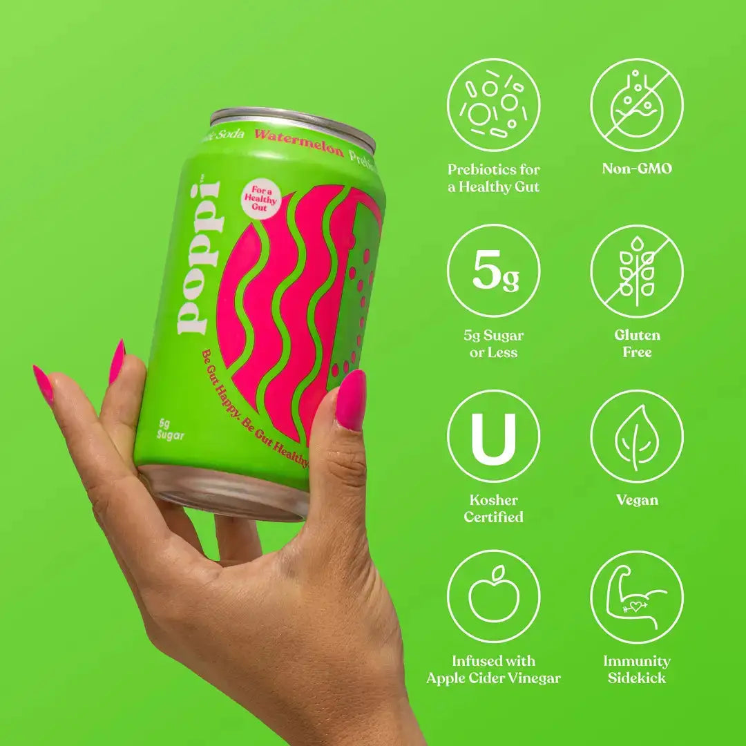 POPPI Sparkling Prebiotic Watermelon Soda made with Apple