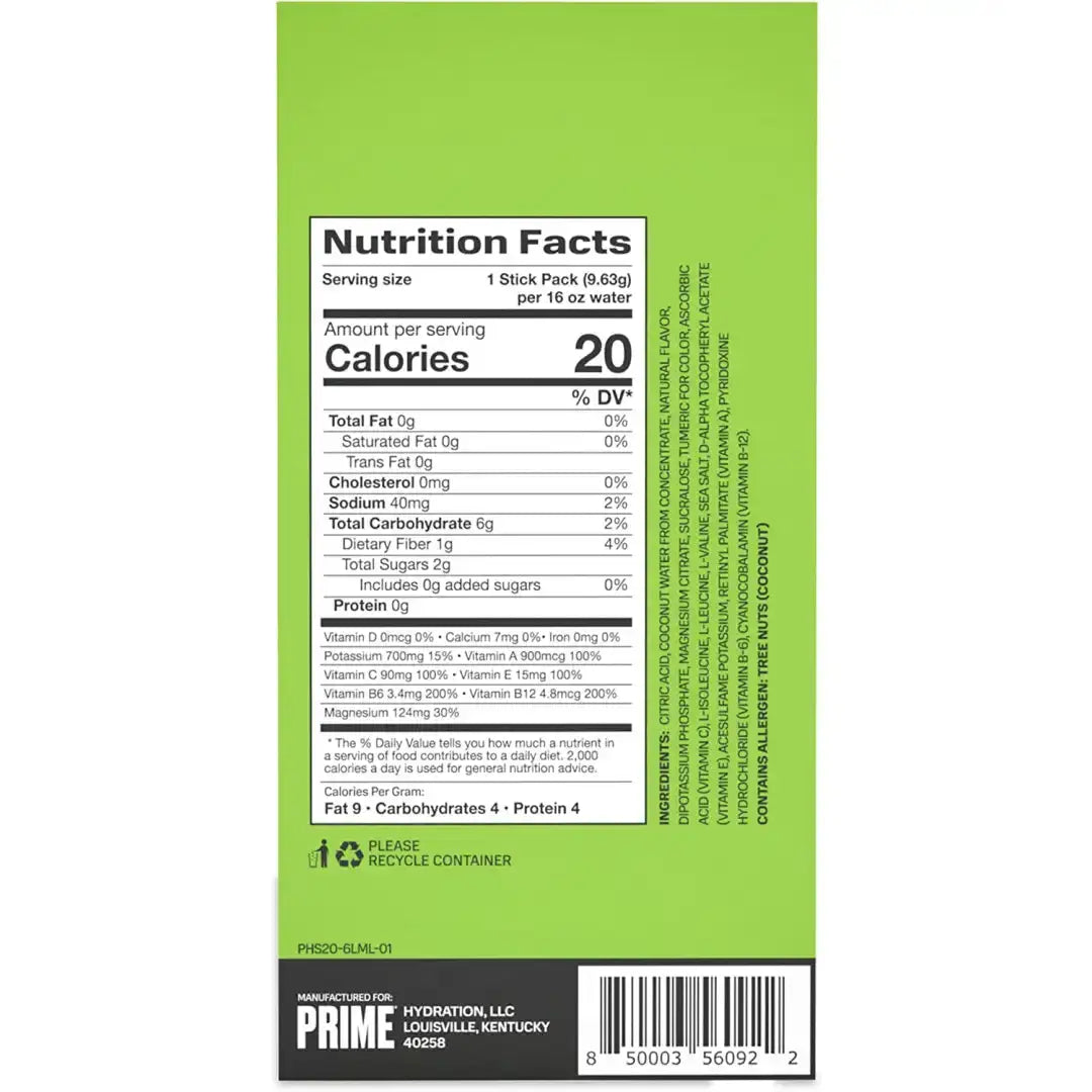 Prime Hydration Lemon Lime 6 Sticks Hydration 6 Sticks