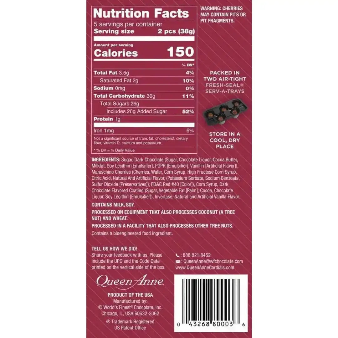 Queen Anne Cordial Dark Chocolate 10 Count/Box-MASTER CASE