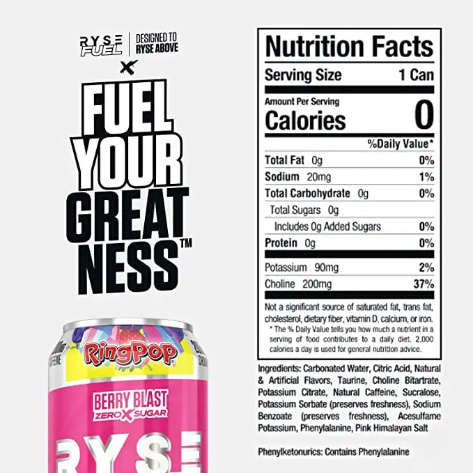 Ryse Fuel Ring Pop Berry Blast Original Energy Drink 16floz