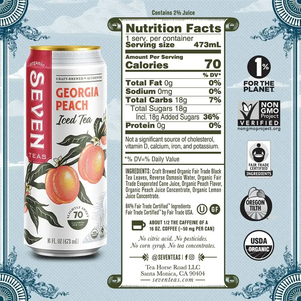 Seven Teas Georgia Peach Iced Tea 16fl oz 473ml-Case 12ct