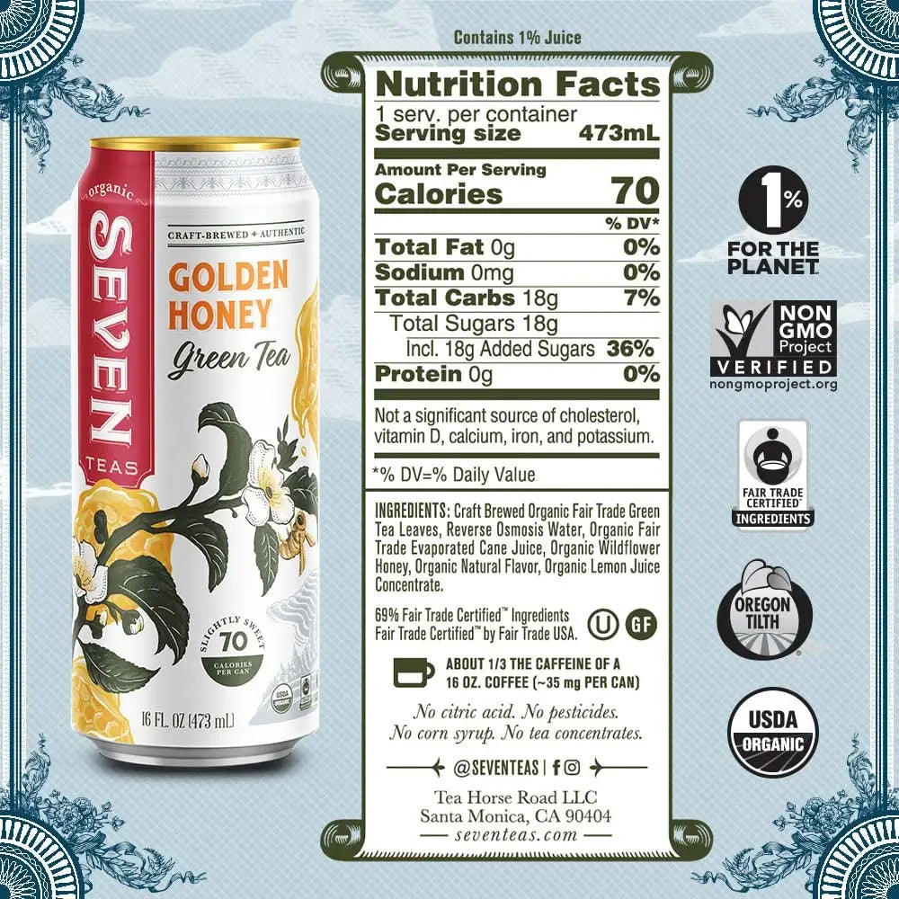 Seven Teas Golden Honey Green Tea + Ginseng 16fl oz