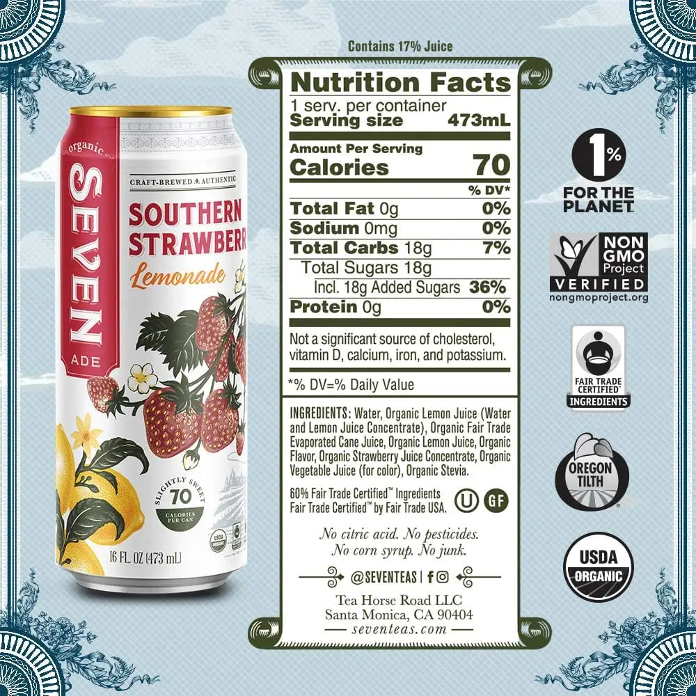 Seven Teas Southern Strawberry Lemonade 16fl oz 473ml-Case