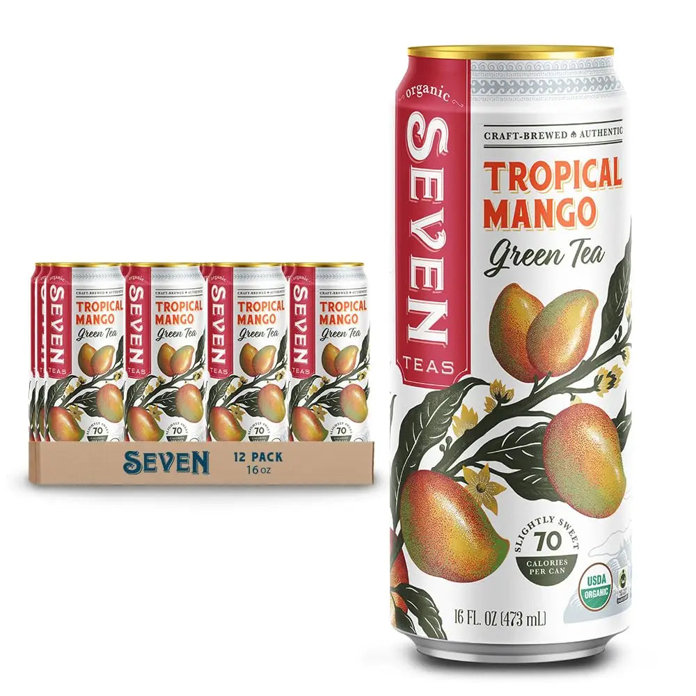Seven Teas Tropical Mango Green Tea 16fl oz 473ml-Case 12ct