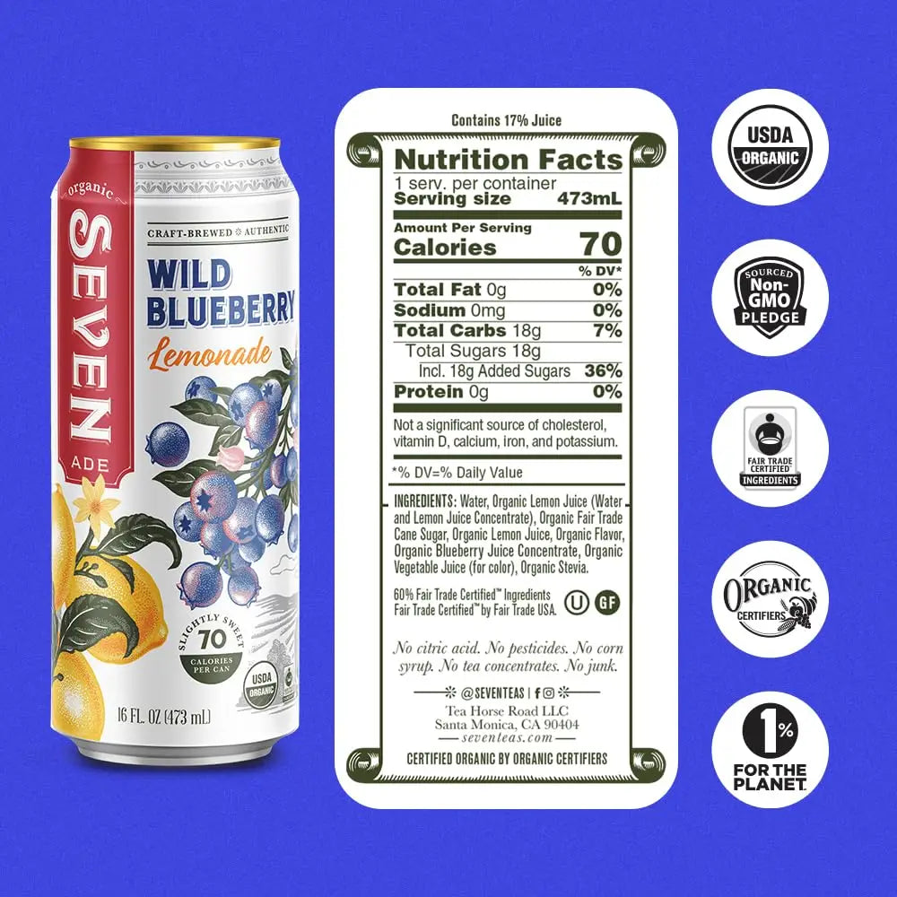 Seven Teas Wild Blueberry Lemonade 16fl oz 473ml-Case 12ct
