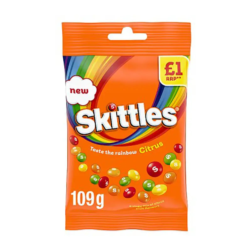 Skittles Citrus Bag 109G imported from UK - Case Qty - 14