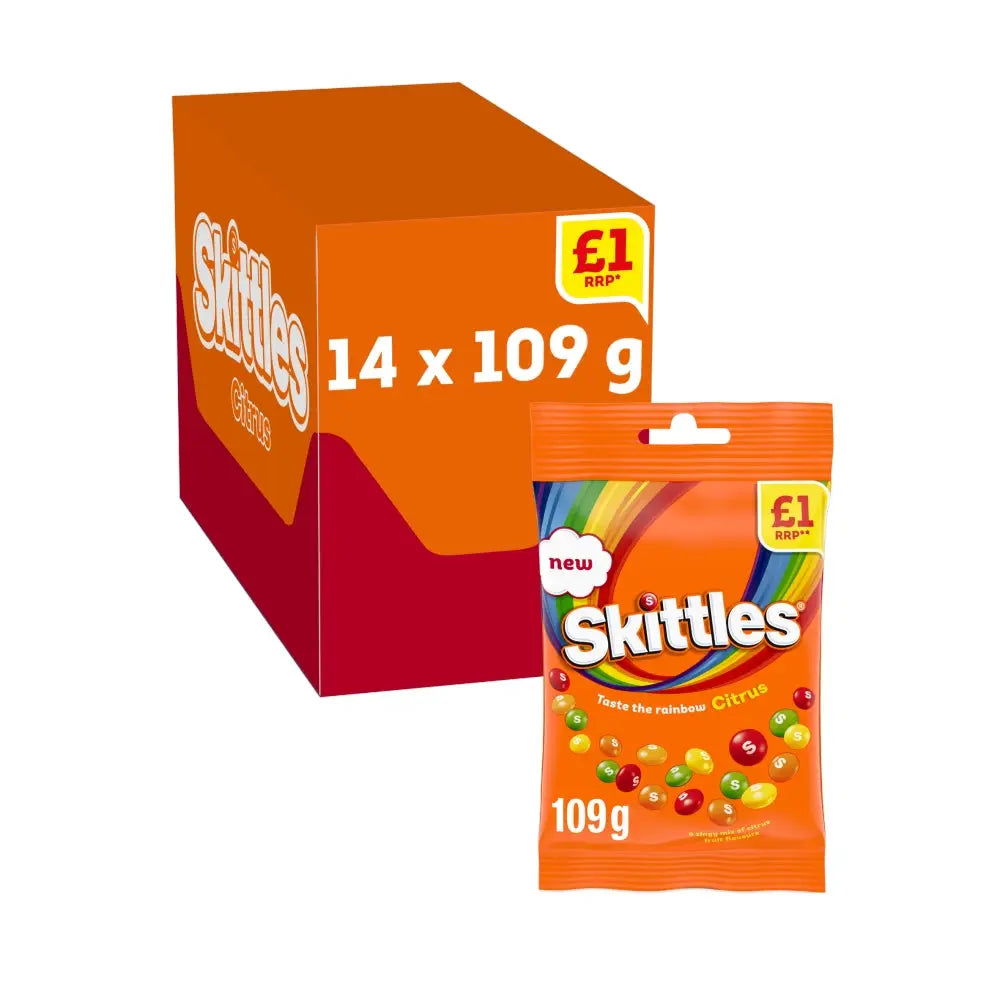 Skittles Citrus Sweets Pouch 109g UK Case Of Fourteen