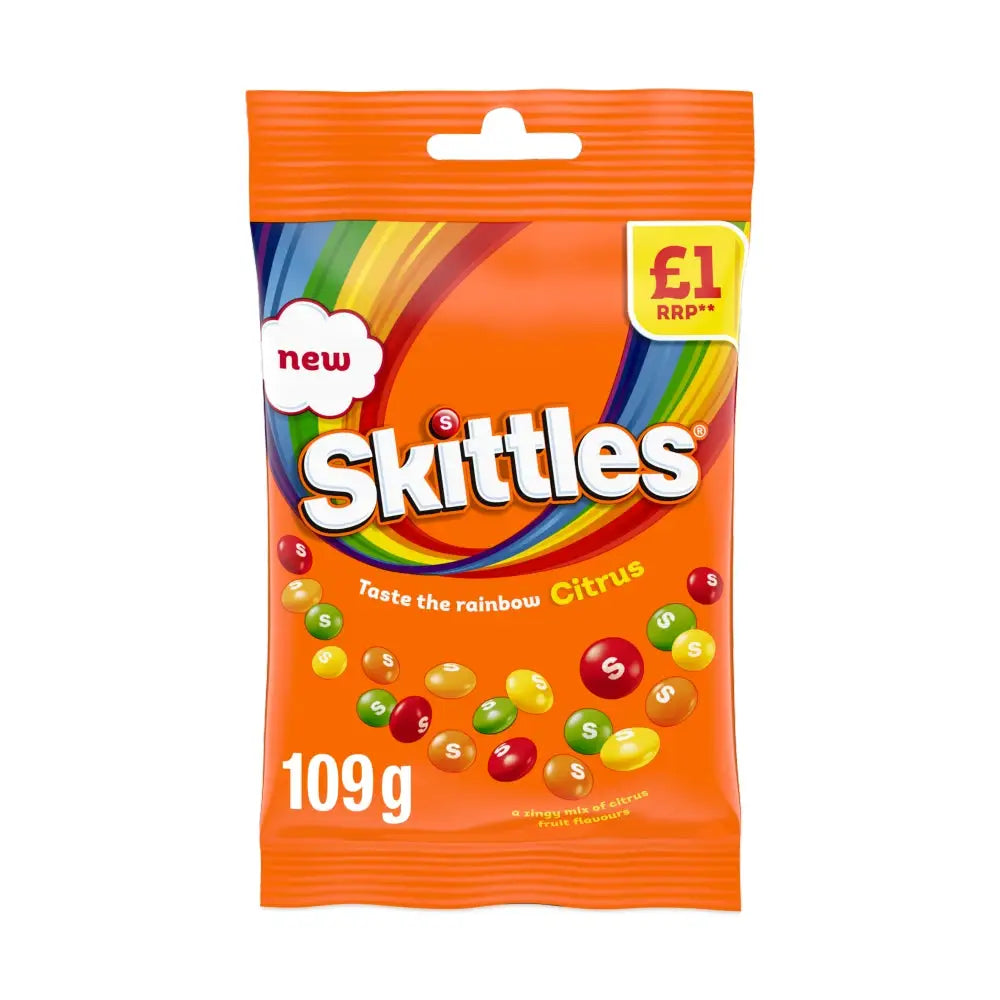 Skittles Citrus Sweets Pouch 109g UK Case Of Fourteen