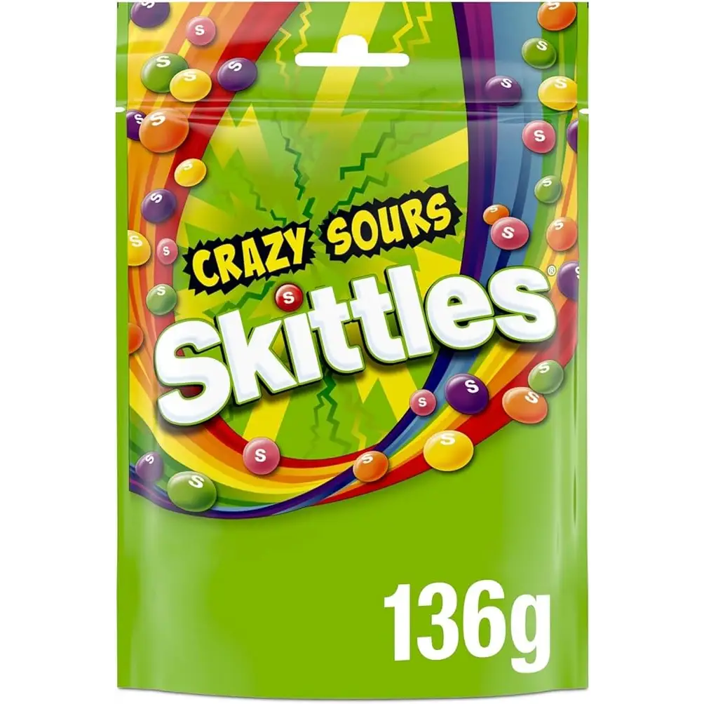 Skittles Crazy Sours Skittles Candy Bag 136G - U.K Edition