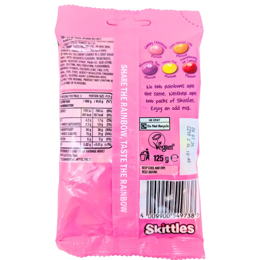 Skittles Desserts Sweets Pouch 125g UK Case 12 Count - Candy