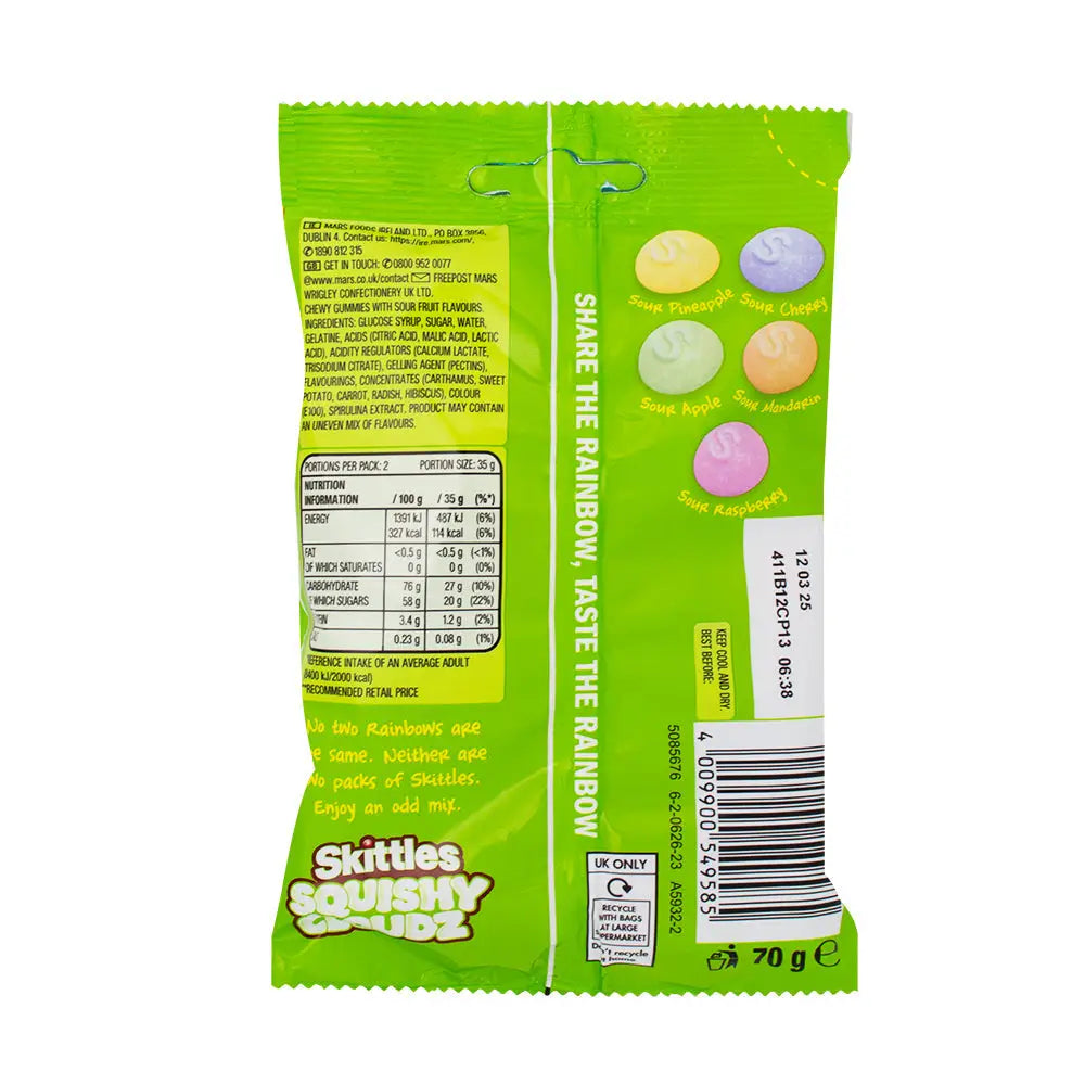 Skittles Fruit Squishy Cloudz Sours (UK) - 70g case of 14