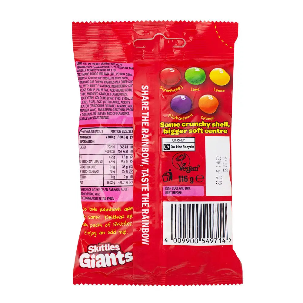 Skittles Giants Fruits Candy 116g UK Case 14 Count - Candy