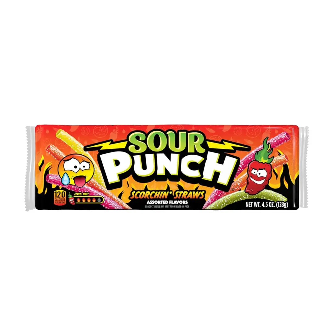 Sour Punch Scorchin’ Straws 4.5oz Tray 12 Pack
