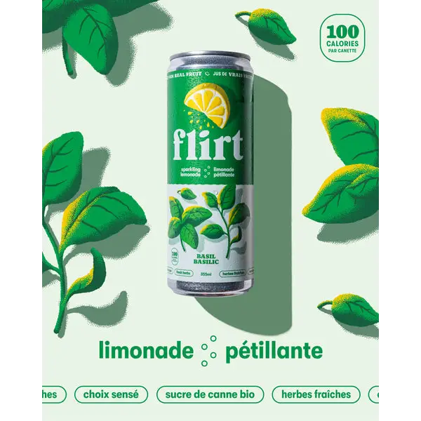 Flirt Sparkling Basil Lemonade 12 x 355ml lemonade