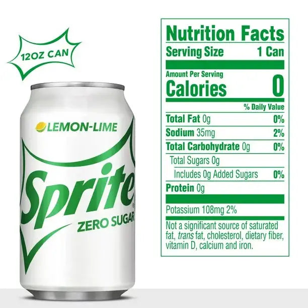 Sprite Zero Sugar Lemon-Lime Soda 12 Cans X 355 Ml 12 fl oz