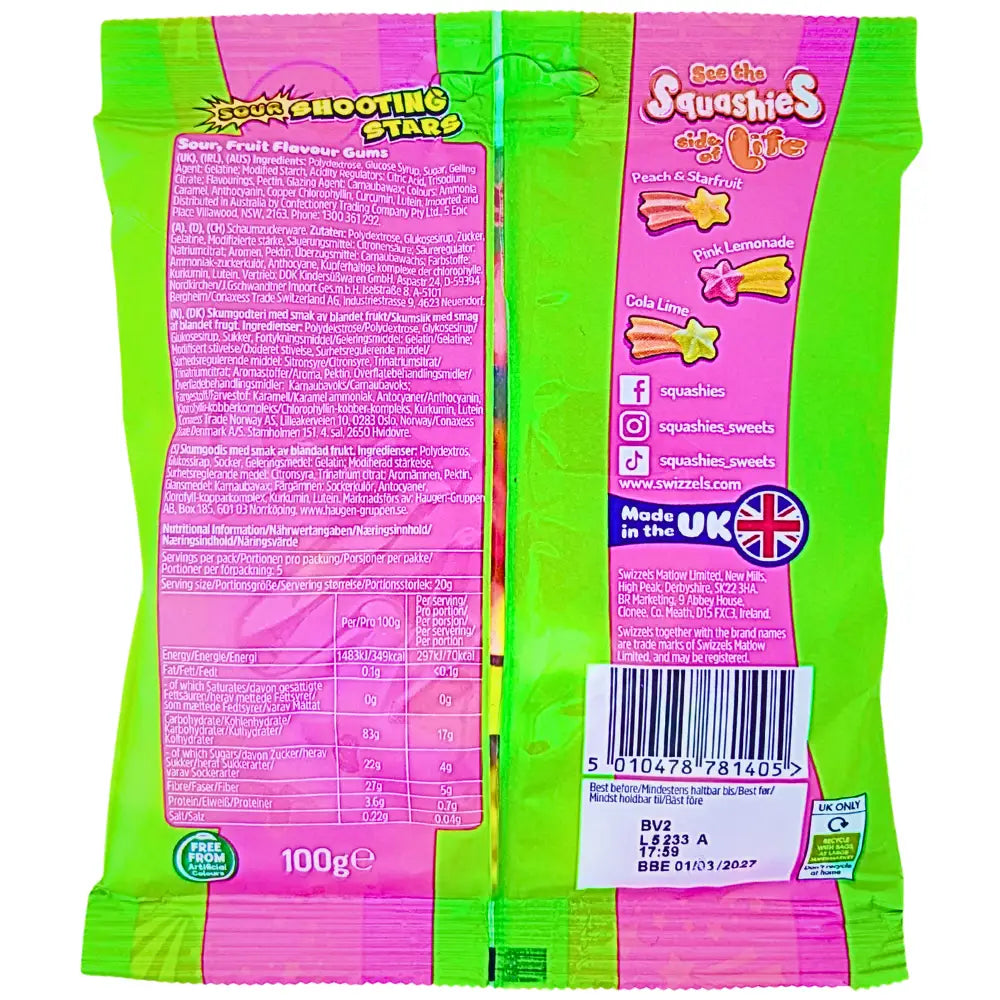 Squashies Sour Shooting Stars Gummy Candy 100g Case of 12 Secondary image