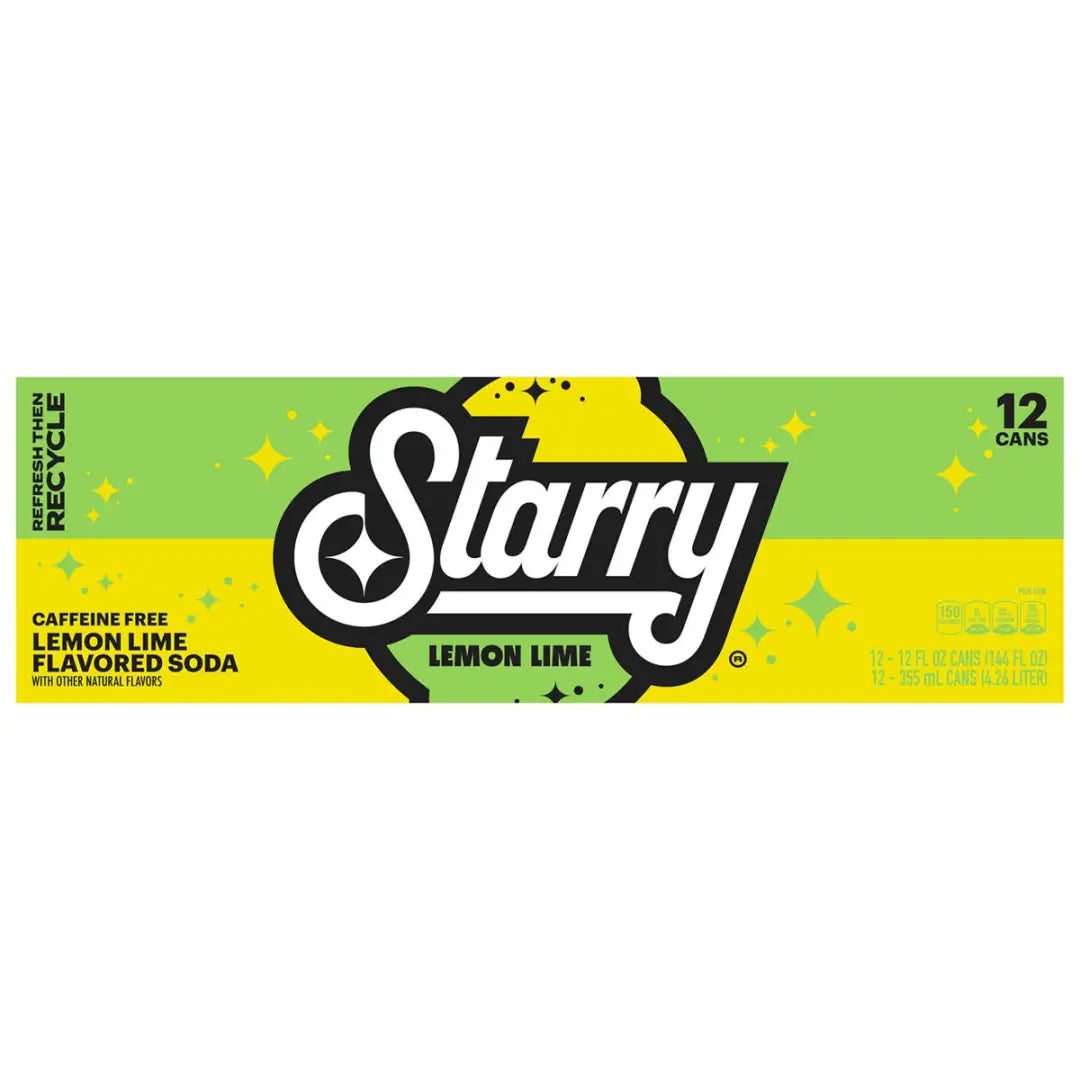 Starry Lemon Lime Soda Caffeine Free 12 Fl Oz Can Case 12
