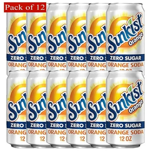 Sunkist Zero Sugar Orange Soda 12oz/355ml Cans case of 12