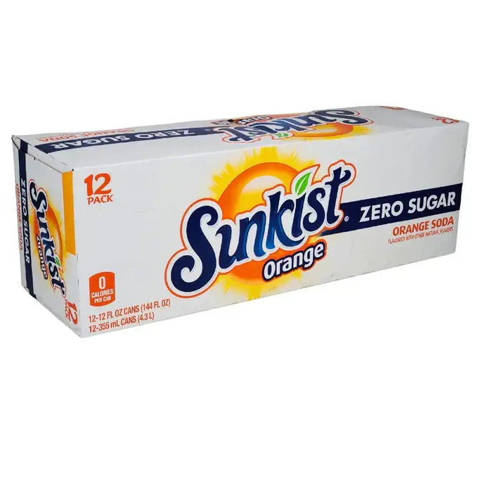 Sunkist Zero Sugar Orange Soda 12oz/355ml Cans case of 12