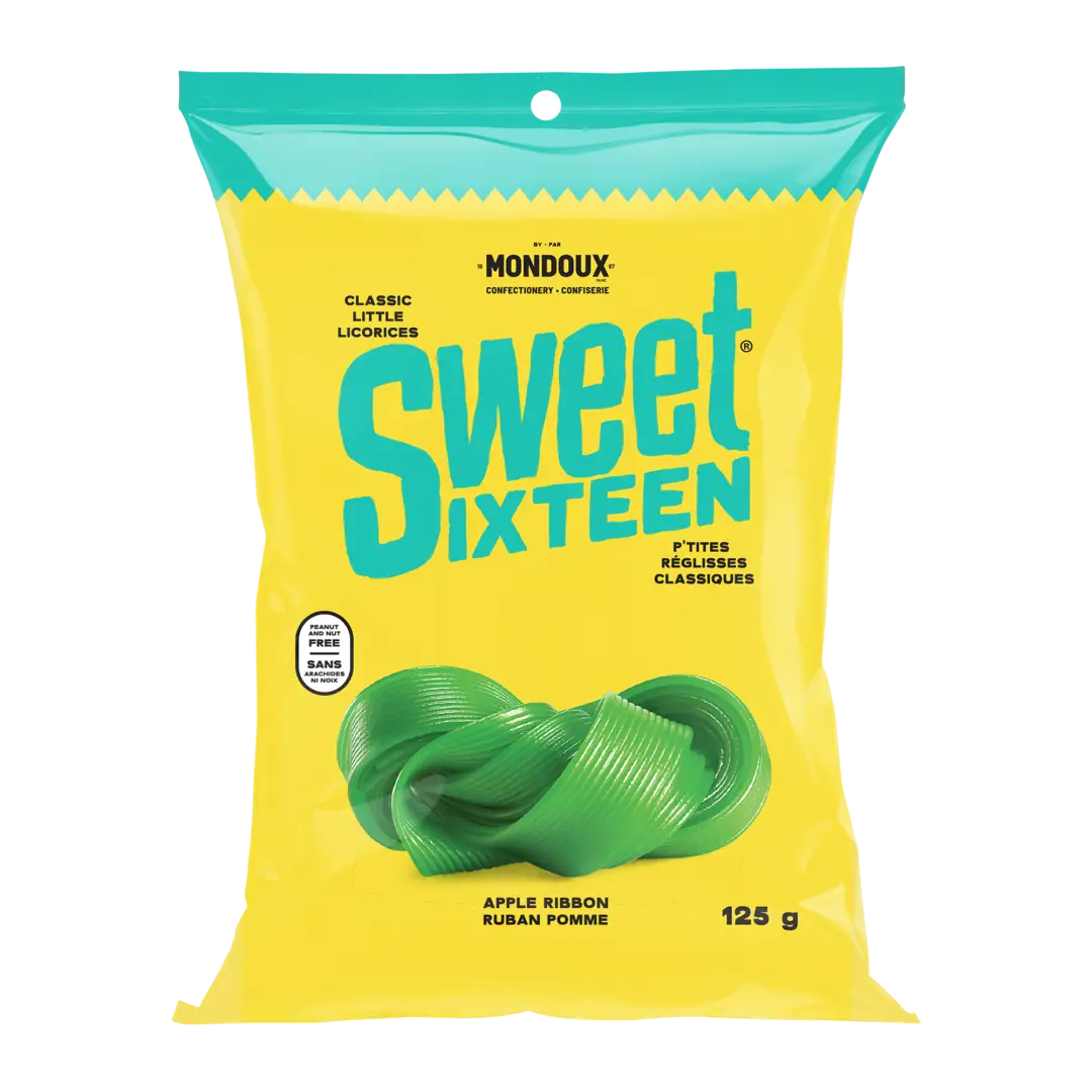 Sweet Sixteen Green Apple Ribbon Licorice 125g Bags Case