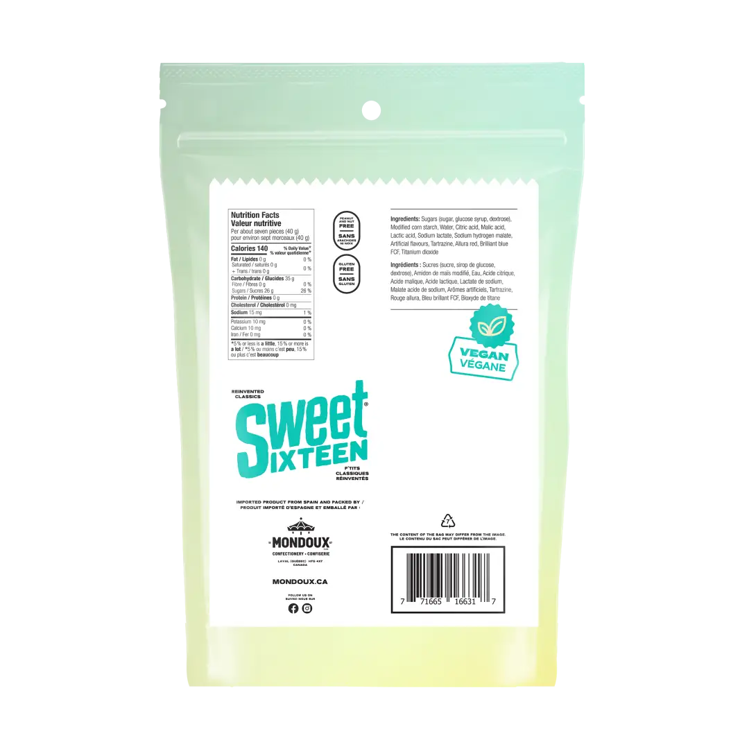Sweet Sixteen Vegan Sour Candy Mix Party Pack 350g Case