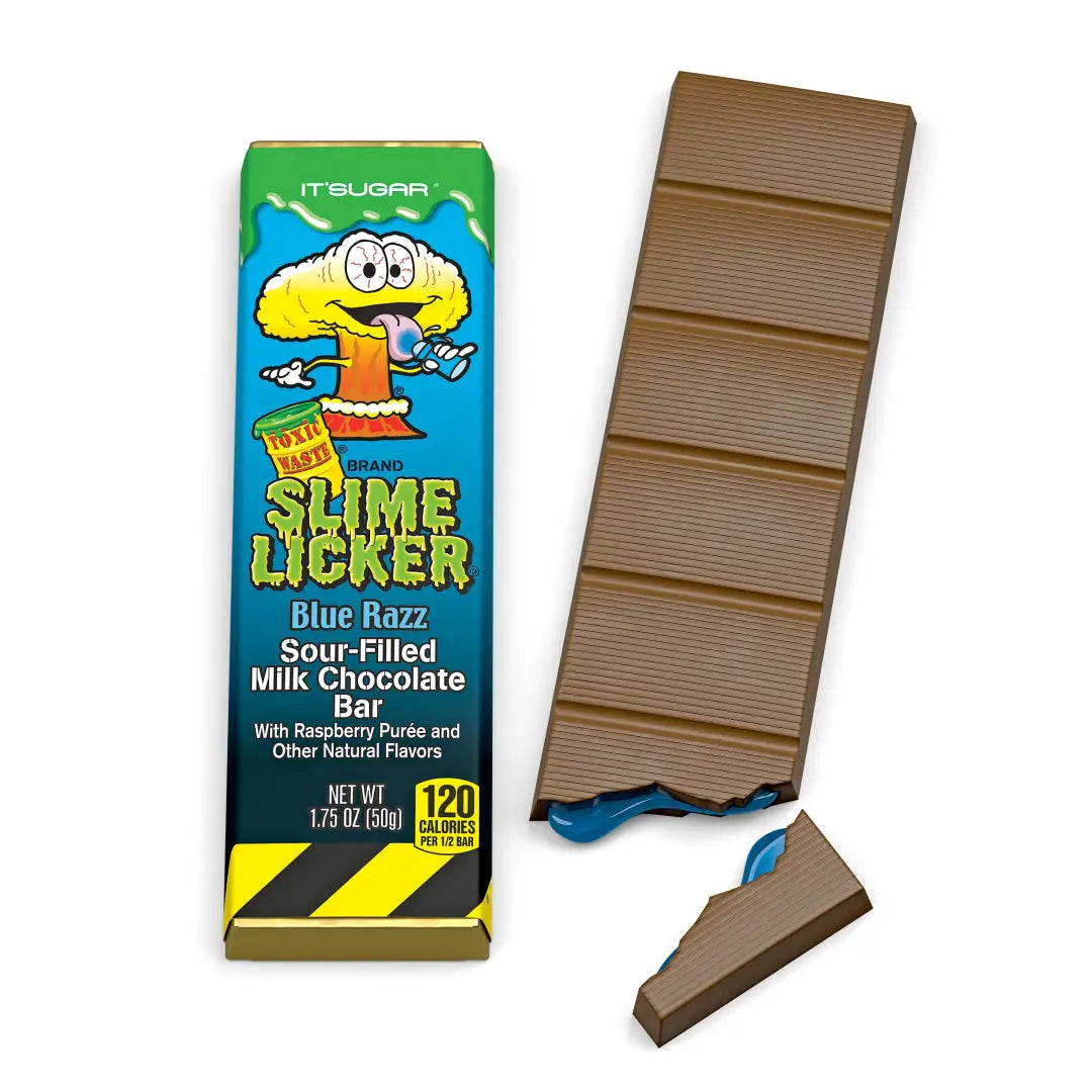 Toxic Waste Slime Licker Blue Razz Chocolate Bar Sour Candy