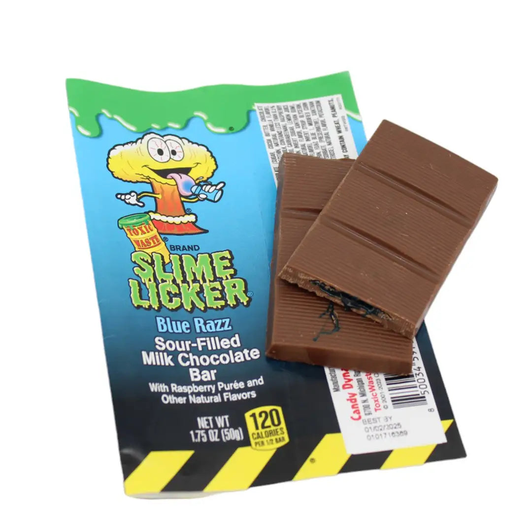Toxic Waste Slime Licker Blue Razz Chocolate Bar Sour Candy