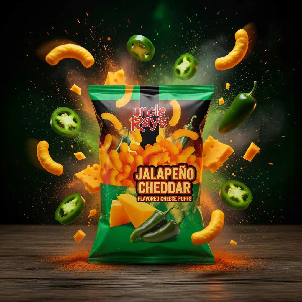 Uncle Rays Cheddar Jalapeno Cheese Puffs 85g Bag Case of 12