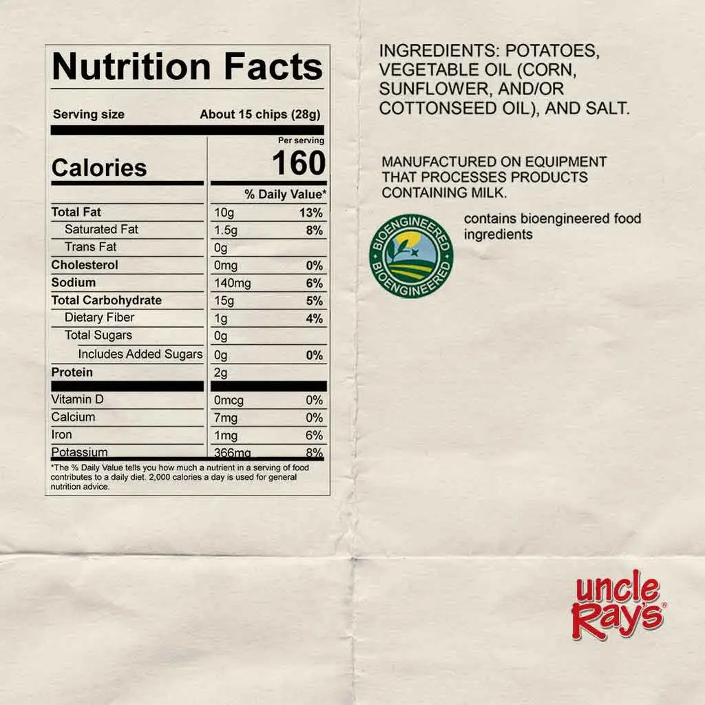 Uncle Rays Regular Potato Chips 85g Bags Case of 12 Gluten