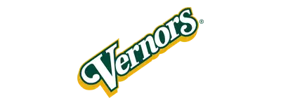 Vernors logo in green and yellow with a white outline.