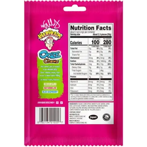 WARHEADS Ooze Chewz Ropes 3oz case 12ct - candy