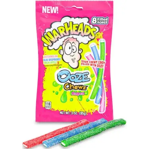 WARHEADS Ooze Chewz Ropes 3oz case 12ct - candy