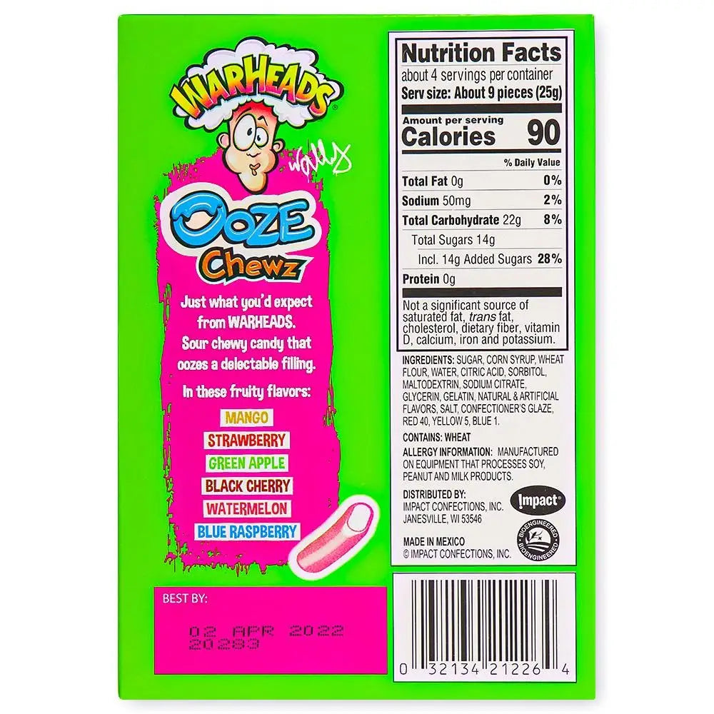 Warheads Ooze Chewz Theater Box-3.5oz Case of 12 - candy